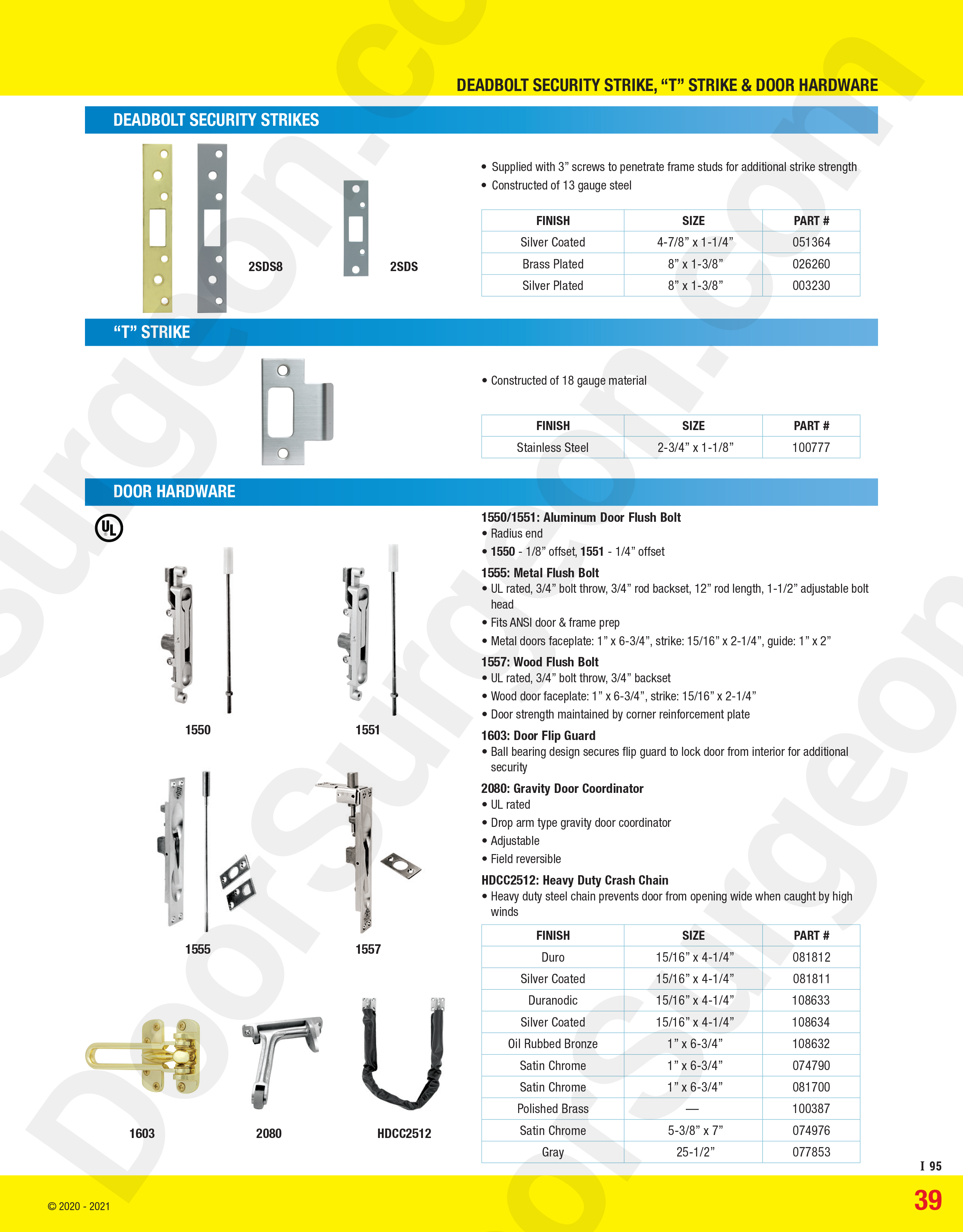 Deadbolt security strikes, T-Strike door hardware